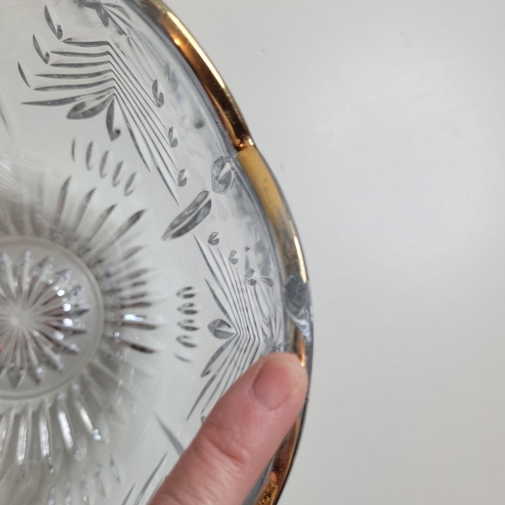 Vintage Mikasa Christmas Tree Gold Cystal Bowl Etched Christmas Trees & Stars - Picture 5 of 8